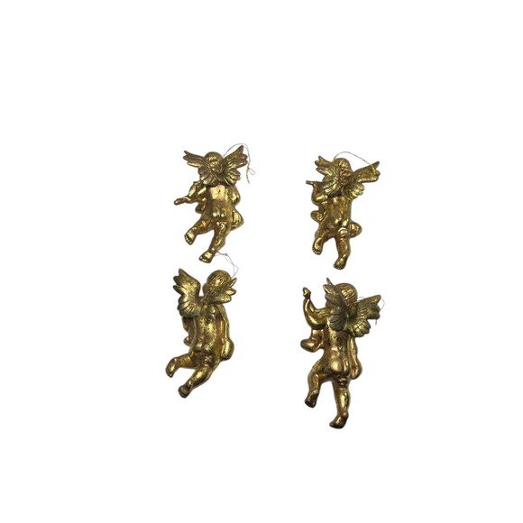 Gold Tone Cherub Angel Christmas Ornaments Set Of 4 Vintage 4 1/4” Tall - Picture 6 of 9